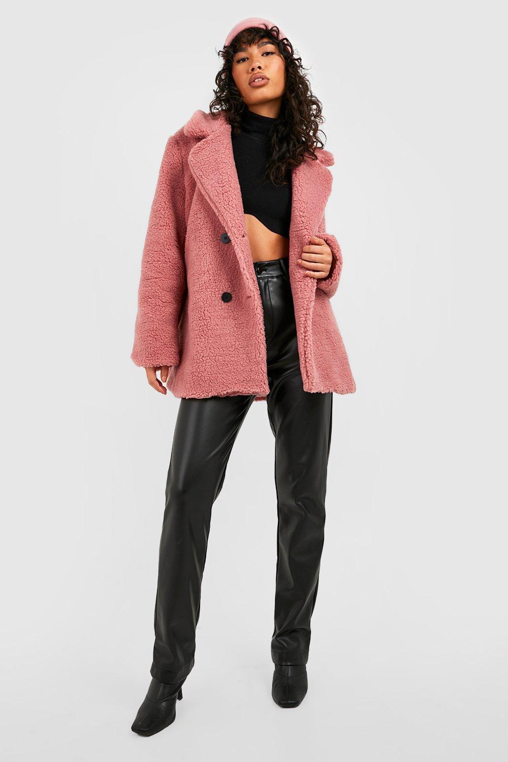 Boohoo pink deals teddy coat